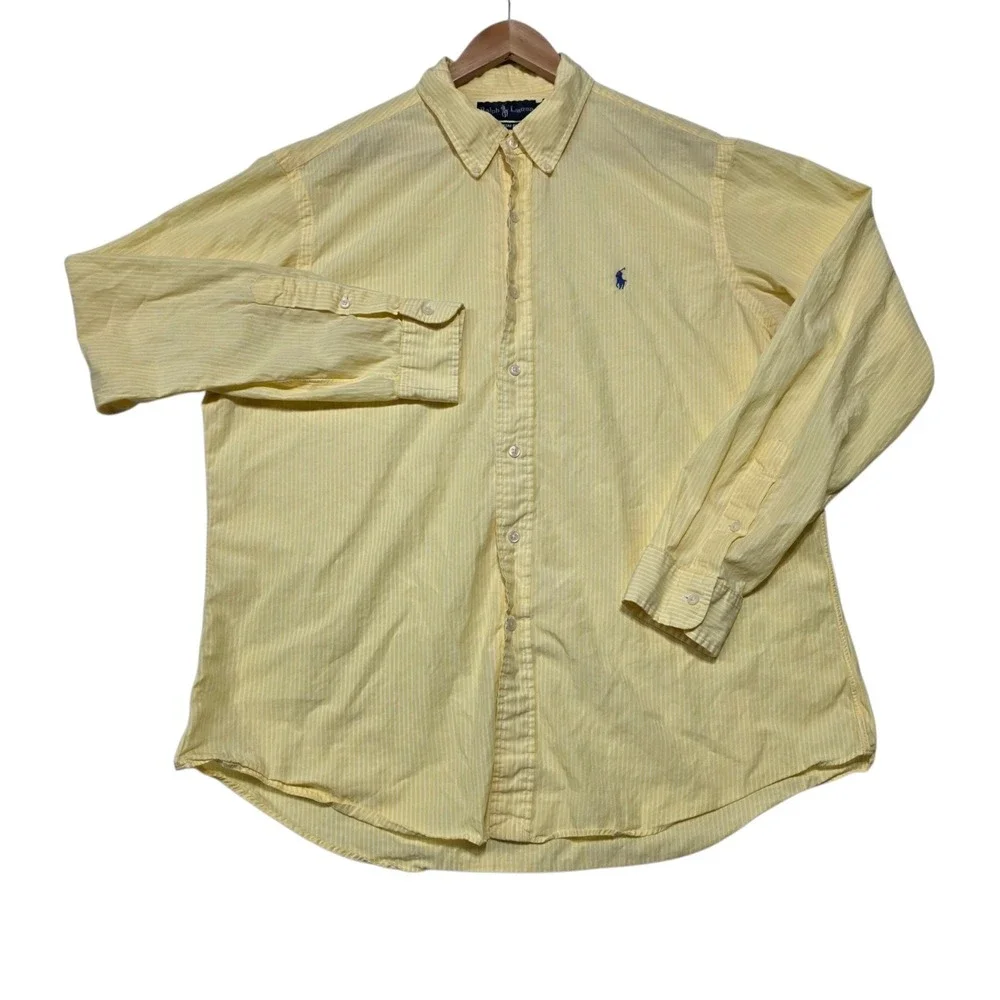 Polo Ralph Lauren Button Down Shirt Mens XL Yellow Striped Custom Fit Cotton